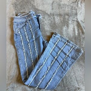 SHEIN Light Blue Distressed Flare Jeans